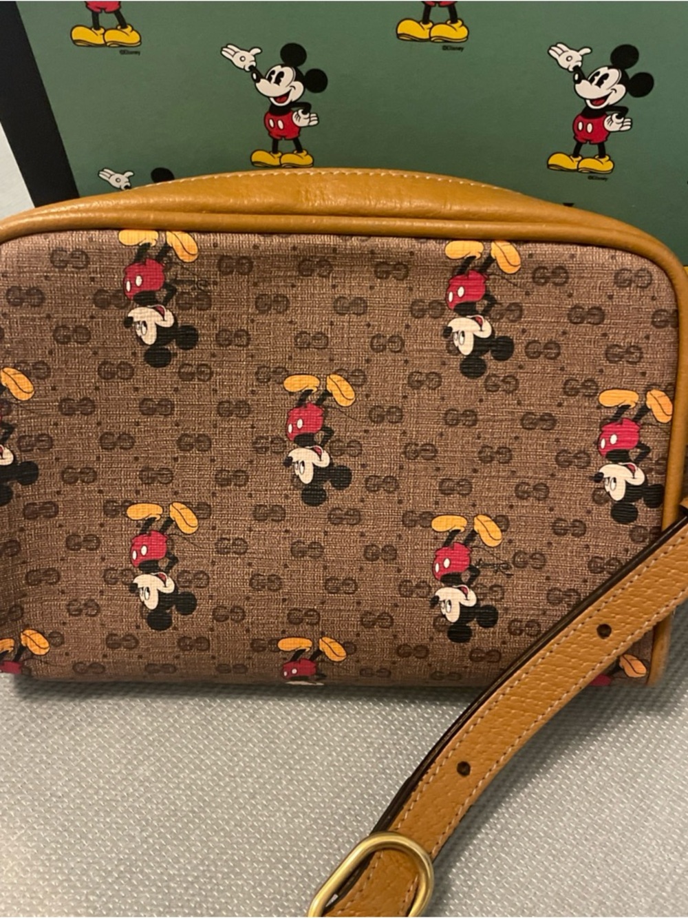 Gucci X Disney Mickey Mouse Crossbody Bag Authentic GG Coated Canvas Preowned - Picture 2 of 11